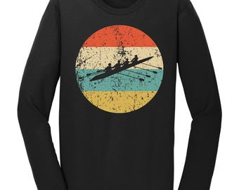 Crew Team Long Sleeve T-Shirt - Crew Boat Rowing Silhouette Retro Rower Shirt