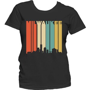 Women&#39;s Milwaukee Shirt - Retro 1970&#39;s Style Milwaukee Wisconsin Downtown Skyline Women&#39;s T-Shirt by Really Awesome Shirts