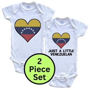 Just A Little Venezuelan Flag Heart Baby Bodysuits (2 Piece Set) - Venezuela Baby Shower Gift Set