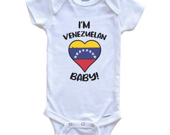 I'm Venezuelan Baby! Funny Venezuela Flag Heart One Piece Baby Bodysuit - Short Sleeve or Long Sleeve