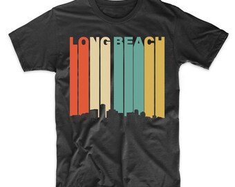 Vintage Retro 1970's Style Long Beach California Skyline T-Shirt by Really Awesome Shirts