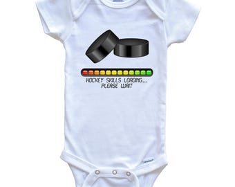 Hockey   Baby Bodysuit - Hockey Skills Loading Please Wait Funny Baby One Piece Bodysuit