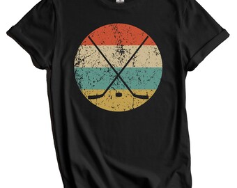 Hockey Shirt - Hockey Player Hockey Coach Gift - Retro Crossed Hockey Sticks and Puck Icon T-Shirt