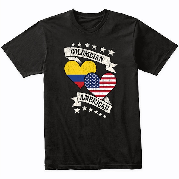 Colombian American Heart Flags Colombia USA T-Shirt - Colombia Shirt Gift Idea - Colombia Flag Shirt