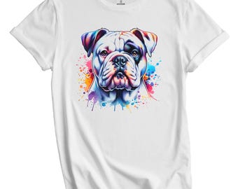 Camiseta de Bulldog Americano - Camiseta con Retrato de Acuarela Arcoíris de Bulldog Americano para Amantes de los Perros - Regalo de Bulldog - Mamá Bulldog, Papá Bulldog