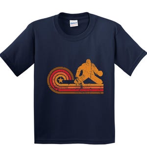 Kids Goalie Shirt - Retro Hockey Shirt for Kids - Youth Hockey T-Shirt Navy Blue