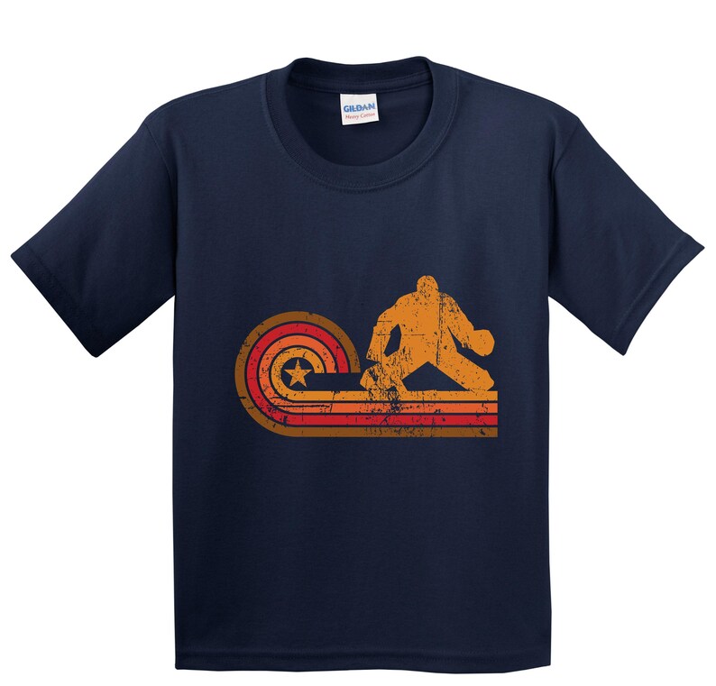Kids Goalie Shirt - Retro Hockey Shirt for Kids - Youth Hockey T-Shirt Navy Blue