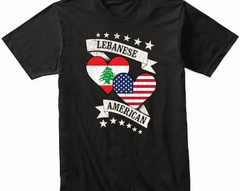 Lebanese American Heart Flags Lebanon USA T-Shirt - Lebanon Shirt Gift Idea - Lebanon Flag Shirt