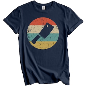 Butcher Shirt - Butcher Gift - Vintage Retro Meat Cleaver T-Shirt - Butcher Icon Shirt Navy Blue