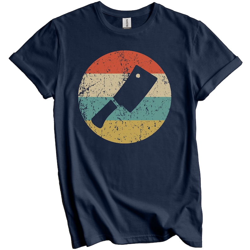 Butcher Shirt - Butcher Gift - Vintage Retro Meat Cleaver T-Shirt - Butcher Icon Shirt Navy Blue