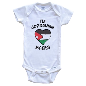 I&#39;m Jordanian Baby! Funny Jordan Flag Heart One Piece Baby Bodysuit - Short Sleeve or Long Sleeve