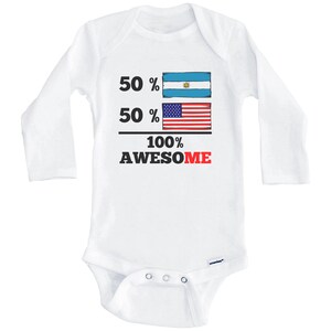 50 Percent Argentinian 50 Percent American 100% Awesome Funny Argentina Flag One Piece Baby Bodysuit (Long Sleeve)