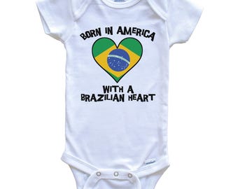 Born In America With A Brazilian Heart   Baby Bodysuit Brazil Flag Baby Bodysuit