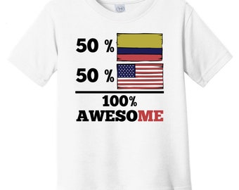 50 Percent Colombian 50 Percent American 100% Awesome Funny Baby T-Shirt - Colombia Flag Colombian American Infant / Toddler Shirt