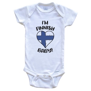 I&#39;m Finnish Baby! Funny Finland Flag Heart One Piece Baby Bodysuit - Short Sleeve or Long Sleeve