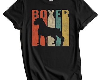 Camiseta de bóxer - Camiseta retro de bóxer - Regalo para dueños de bóxer - Silueta de perro estilo vintage de los años 60 y 70, aspecto desgastado y agrietado