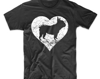 French Bulldog Shirt - Distressed French Bulldog Heart Dog Owner Graphic T-Shirt