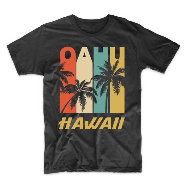 T-shirt de vacances rétro Oahu Hawaii palmiers - Chemise Oahu pour hommes