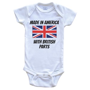 Made In America With British Parts United Kingdom Flag Funny Baby Bodysuit - Cute One Piece Baby Bodysuit