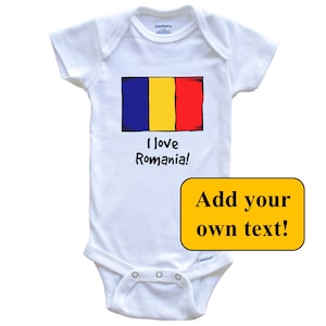 Romanian Flag Custom Text Personalized Baby Bodysuit - Romania Flag Baby Bodysuit