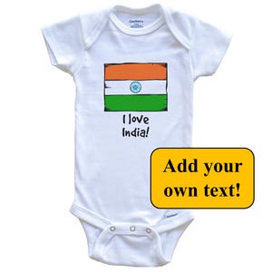 Indian Flag Custom Text Personalized Baby Bodysuit - India Flag Baby Bodysuit
