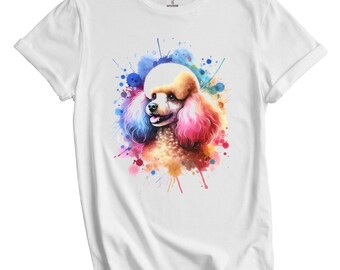 Poodle Shirt - Poodle Rainbow Watercolor Portrait Dog Lover T-Shirt - Poodle Gift - Poodle Mom, Poodle Dad
