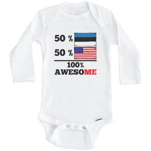 50 Percent Estonian 50 Percent American 100% Awesome Funny Estonia Flag One Piece Baby Bodysuit (Long Sleeve)