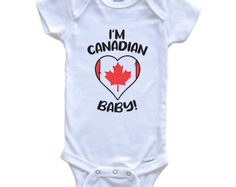 I'm Canadian Baby! Funny Canada Flag Heart One Piece Baby Bodysuit - Short Sleeve or Long Sleeve