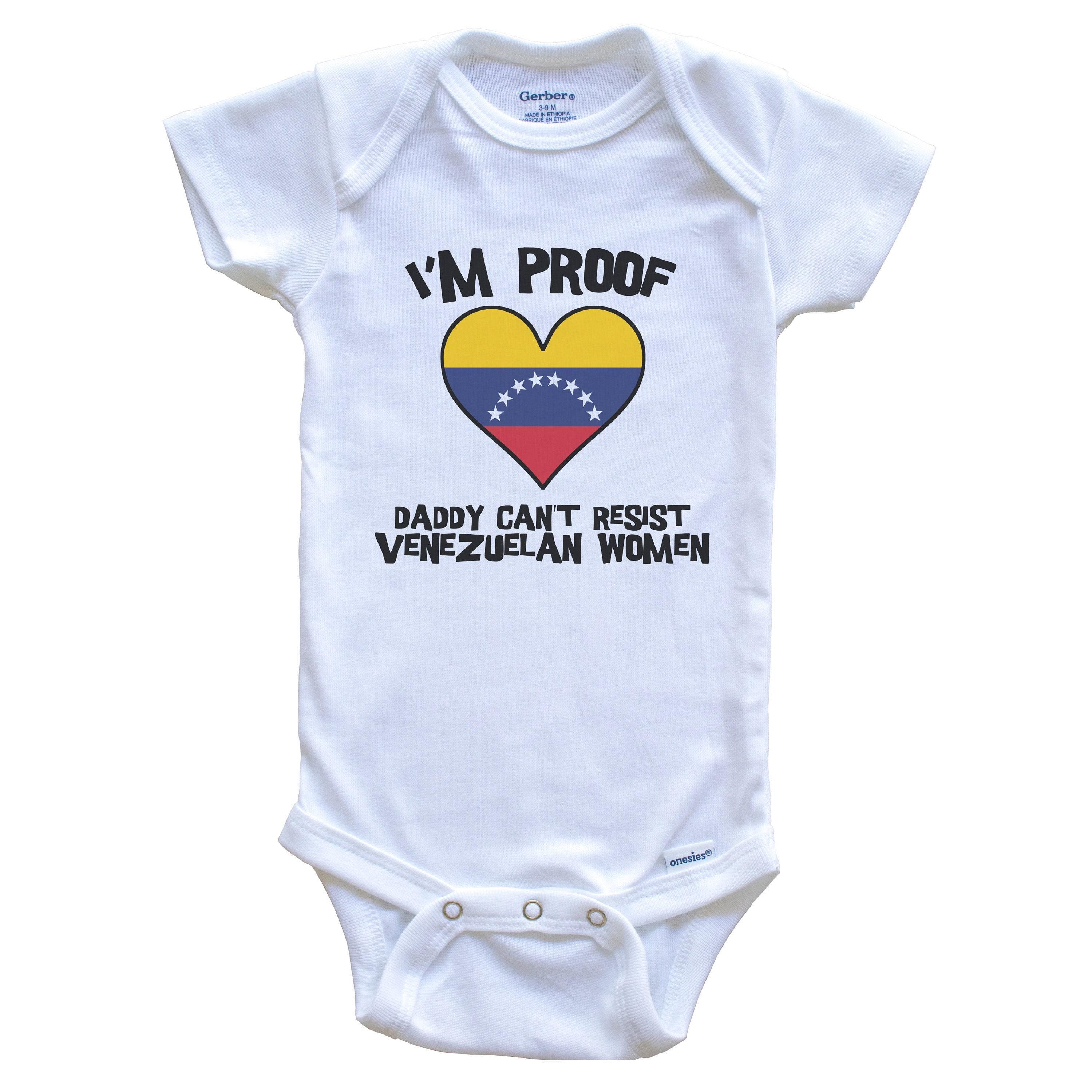 I'm Proof Daddy Can't Resist Venezuelan Women Funny Venezuela Flag Heart   Baby Bodysuit - Cute One Piece Baby Bodysuit