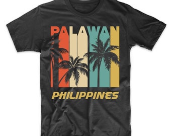 Retro Palawan Philippines Palm Trees Vacation T-Shirt - Men's Palawan Shirt