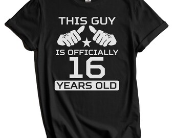 Camiseta de aniversário de 16 anos - Este cara completou oficialmente 16 anos - Camiseta engraçada de aniversário para meninos - Camiseta para festa de aniversário de 16 anos, presente de aniversário de 16 anos