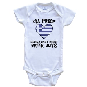 I'm Proof Mommy Can't Resist Greek Guys Greece Flag Heart   Baby Bodysuit - Cute One Piece Baby Bodysuit