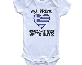 I'm Proof Mommy Can't Resist Greek Guys Greece Flag Heart   Baby Bodysuit - Cute One Piece Baby Bodysuit