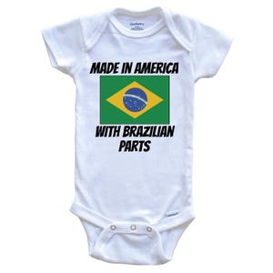 Made In America With Brazilian Parts Brazil Flag Funny   Baby Bodysuit - Cute One Piece Baby Bodysuit