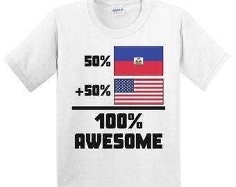 Kids Haiti Shirt - 50 Percent Haitian 50 Percent American 100% Awesome T-Shirt
