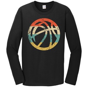 Basketball Long Sleeve T-Shirt - Basketball Ball Icon Retro 1970&#39;s Style Basketball Player Shirt