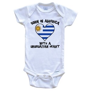 Born In America With A Uruguayan Heart   Baby Bodysuit Uruguay Flag Baby Bodysuit
