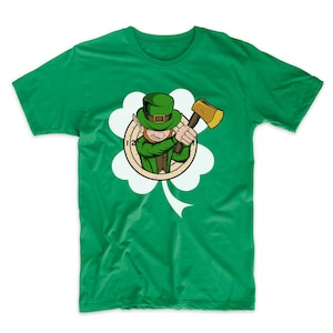 Ax Thrower Leprechaun St. Patrick&#39;s Day Ax Throwing T-Shirt - Paddy&#39;s Day Shamrock Green Shirt