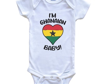 ¡Soy ghanés! Body de bebé con la bandera de Ghana y corazón (manga corta o larga)
