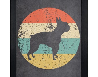 Boston Terrier Art Print - Retro Boston Terrier Wall Art - Dog Silhouette Icon Artwork - 8"x10" Framed or Unframed