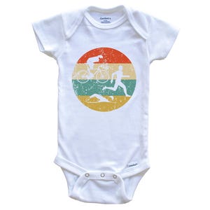 Triathlon   Baby Bodysuit - Retro Running Swimming Biking Icon One Piece Baby Bodysuit