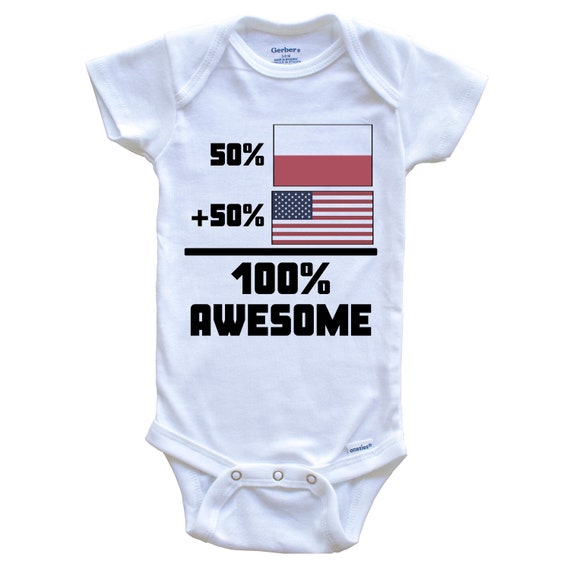50 Percent Polish 50 Percent American 100% Awesome Funny Flag Baby Bodysuit  Cute Poland Flag Baby Bodysuit -  Canada