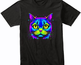 Scottish Fold Psychedelic Cat Art T-Shirt - Scottish Fold Cat Owner Gift - Scottish Fold Shirt - Vibrant Colorful Bright Watercolor Rainbow