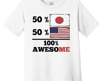 50 Percent Japanese 50 Percent American 100% Awesome Funny Baby T-Shirt - Japan Flag Japanese American Infant / Toddler Shirt