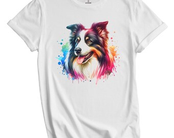 Maglietta Border Collie - Maglietta per amanti dei cani con ritratto ad acquerello arcobaleno di Border Collie - Regalo Border Collie Mamma Border Collie, Papà Border Collie