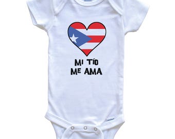 Mi tío me ama - Body de bebé de una pieza con la bandera de Puerto Rico y corazón