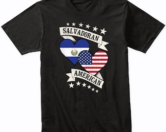 Salvadoran American Heart Flags El Salvador USA T-Shirt - El Salvador Shirt Gift Idea - El Salvador Flag Shirt