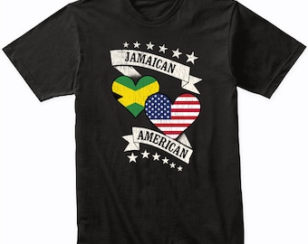 Camiseta Jamaican American Heart Flags Jamaica USA - Idea de regalo: Camiseta de Jamaica - Camiseta con la bandera de Jamaica