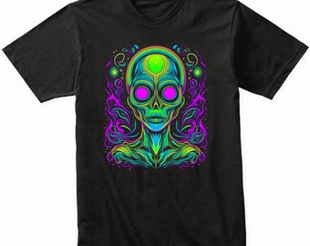 Space Alien Psychedelic Martian Art T-Shirt  - Vibrant Colorful Bright Watercolor Rainbow Shirt - Alien Gift Idea