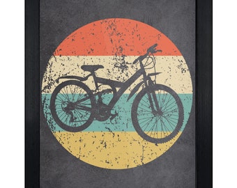 Mountain Biking Art Print - Retro Mountain Bike Icon Wall Art - 8"x10" Framed or Unframed